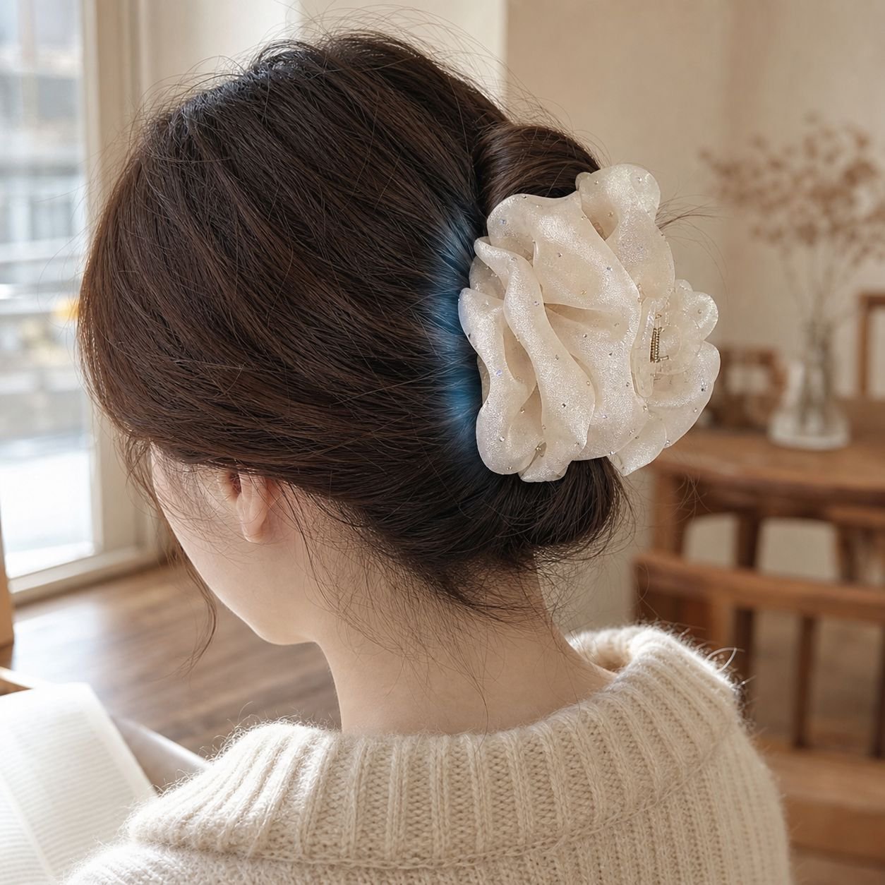 プリンセス風水玉模様のバブルヘアクリップ、女性用後頭部アップスタイル用、リボン付きヘアアクセサリー、クロークリップ、シャーククリップヘアクリップ