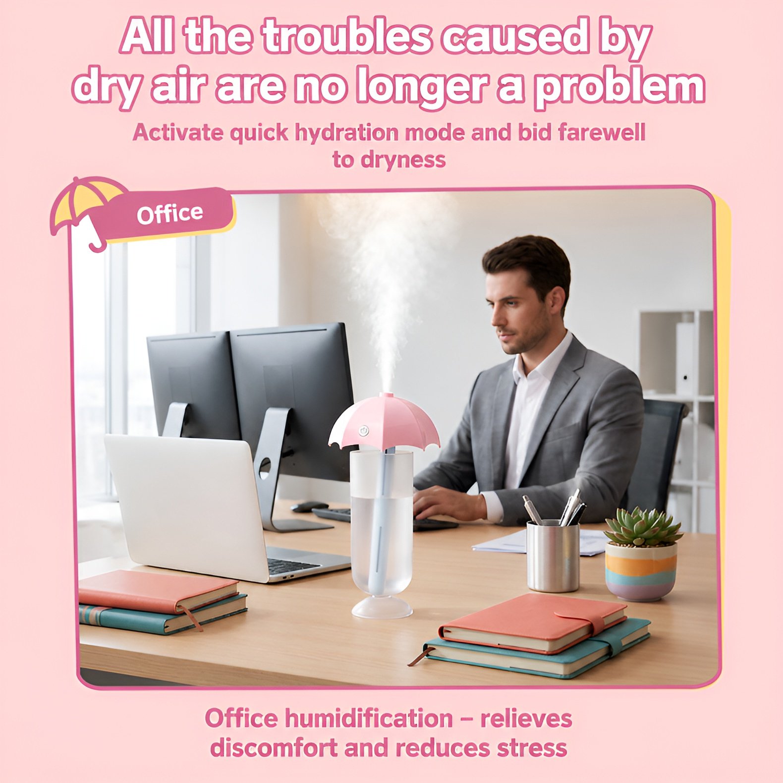 JMU Desktop Humidifier, USB Rechargeable Wireless Portable Mini Humidifier, Ultrasonic Atomizing, Um