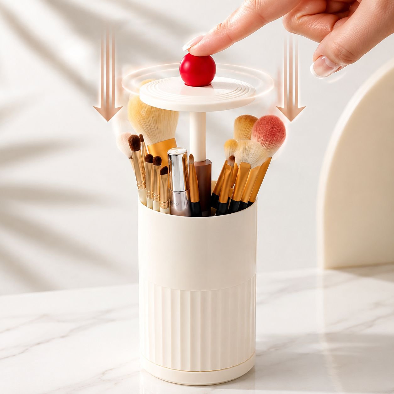 Automatic Cosmetic Organizer with Dustproof Lid and Brush