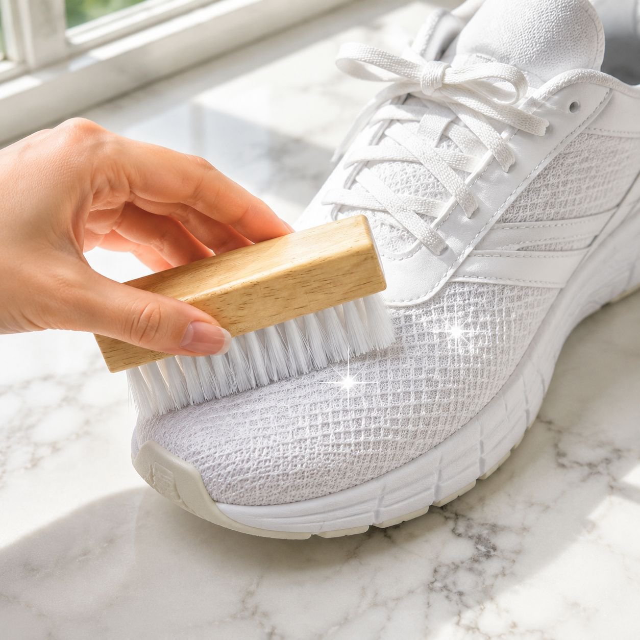 Eco-friendly wooden shoe brush with soft bristles for sneakers