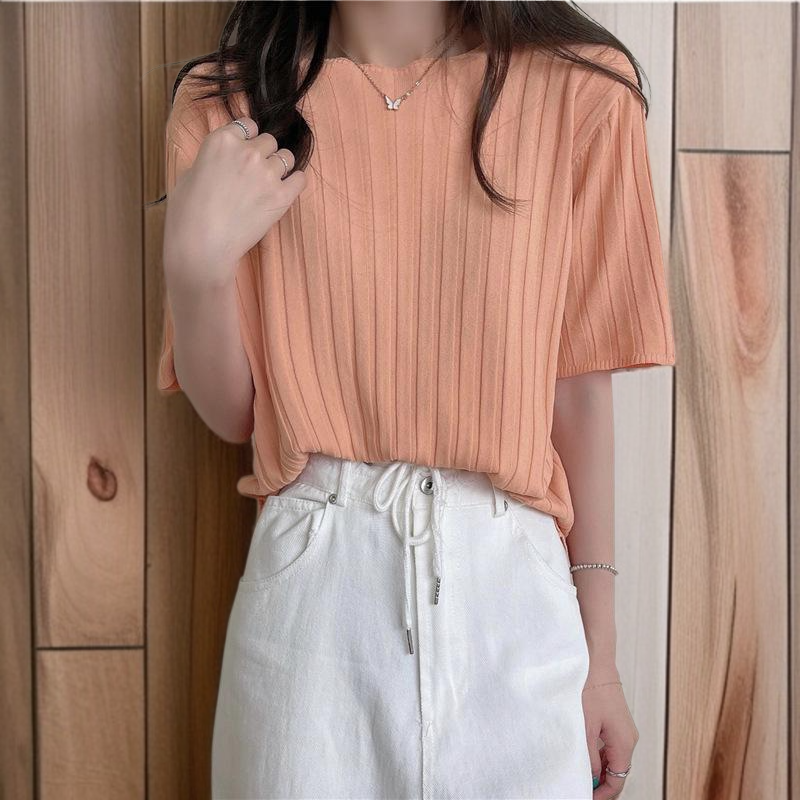 니트티 박시 반팔 상의 캐주얼 레깅스 여하  니트 반팔티