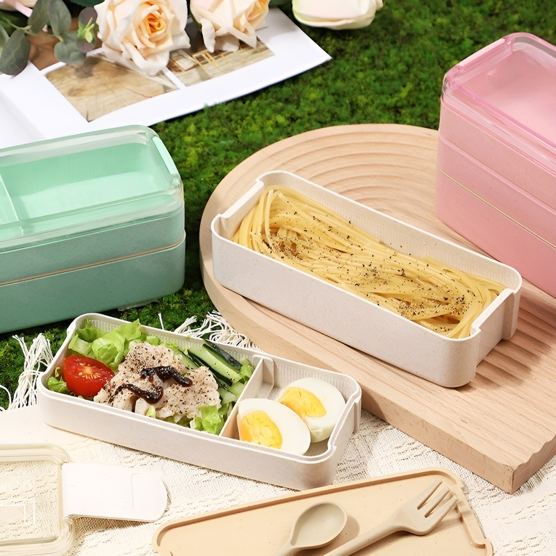 Three-layer wheat straw lunch box