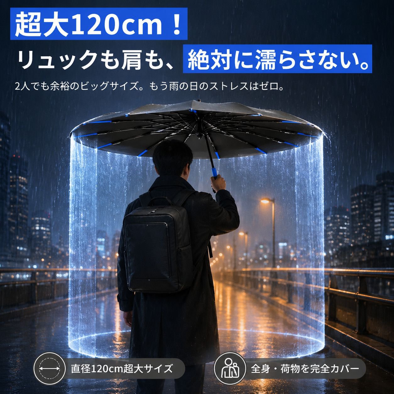 72本骨強化大型晴雨兼用自動折りたたみ傘（男女兼用・カスタム遮陽・耐風）