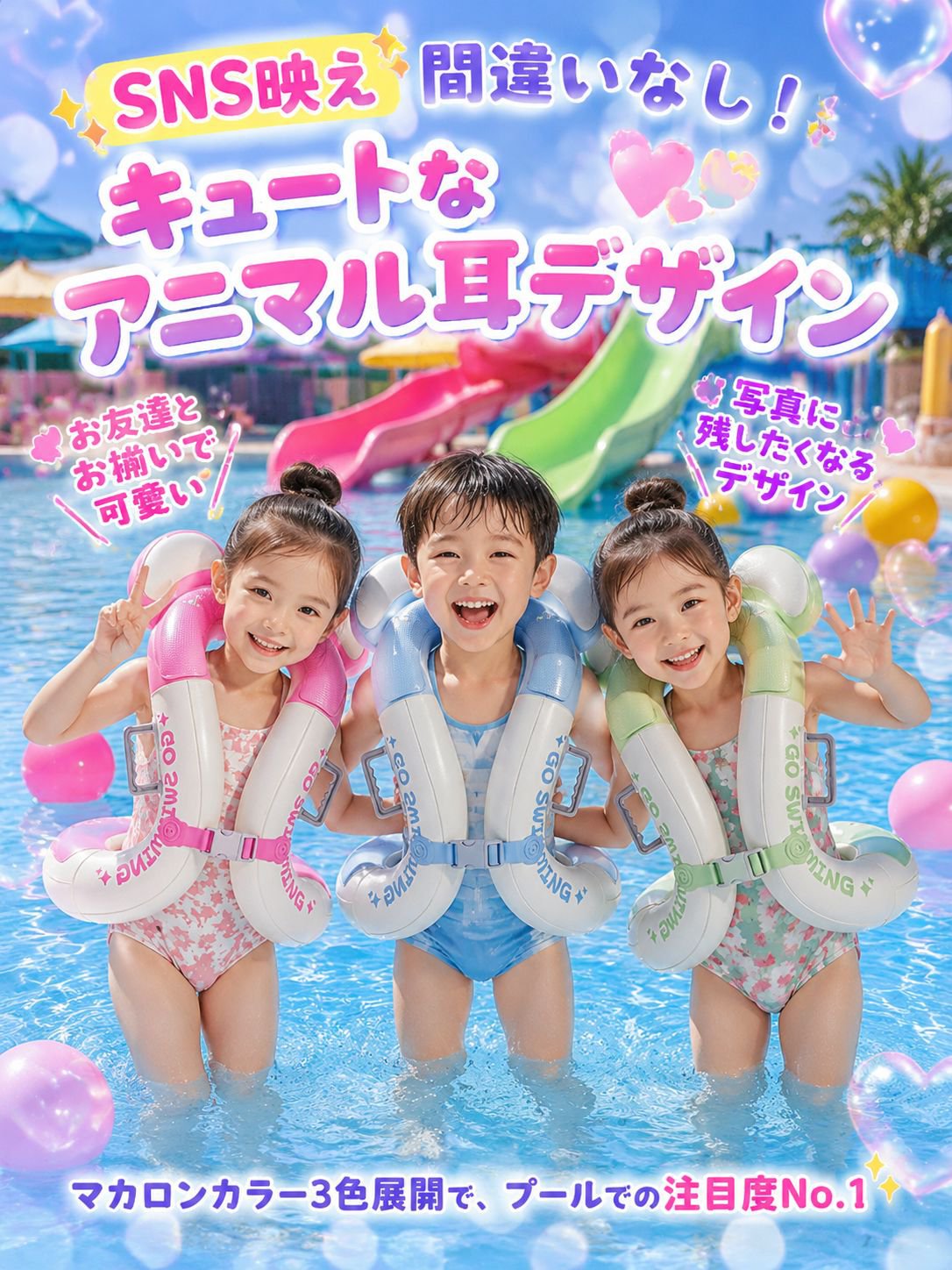 【小児科医＆インストラクター推奨】ひっくり返らないベビー浮き輪｜手押しポンプ内蔵で衛生的！左右ダブルハンドル・転倒防止・脇の下サポート（スイミングデビューに最適・安心の玩具安全基準）