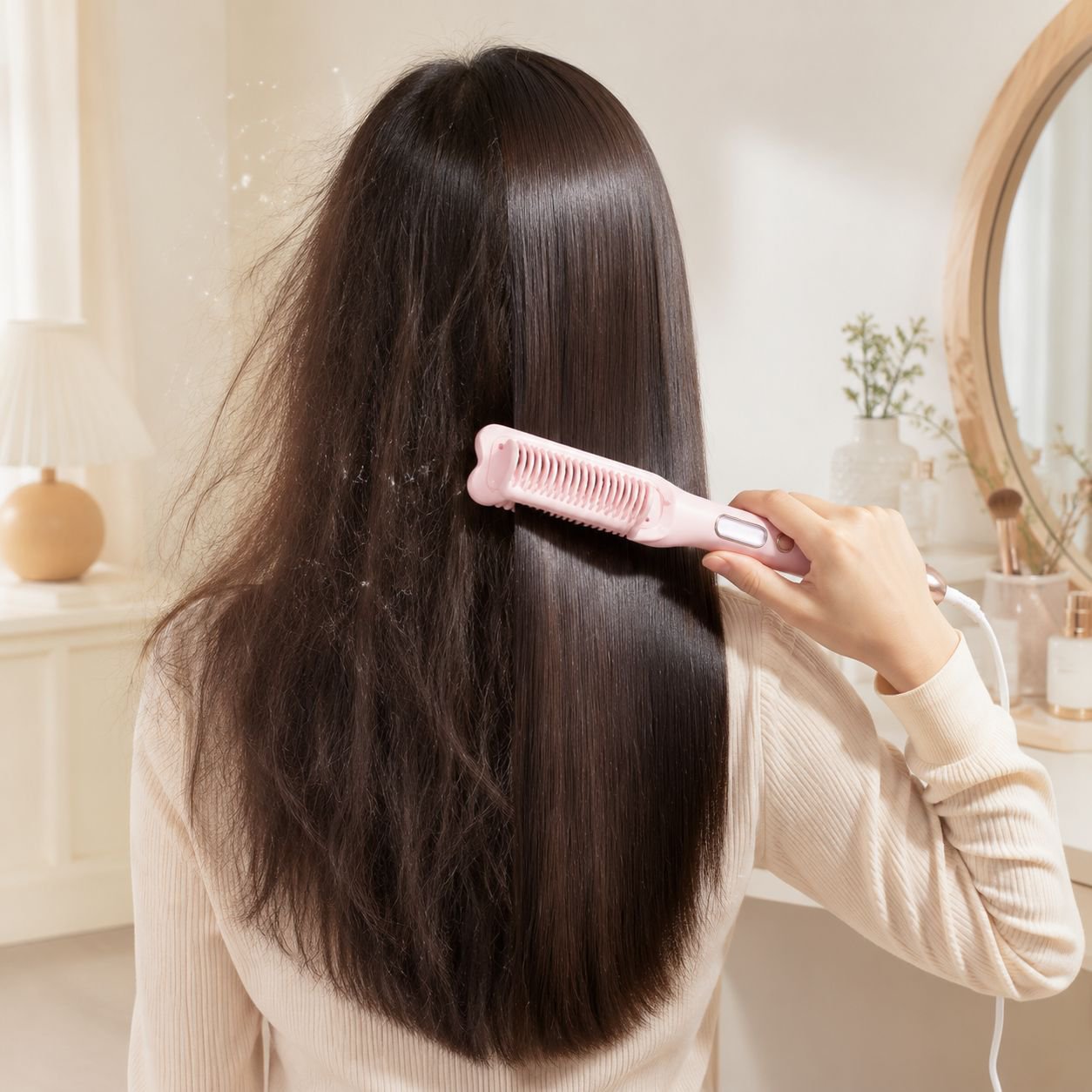 新しいLCDコームは、髪を傷めない、面倒くさがり屋にも優しいマイナスイオン電気ヘアアイロンコームで、カールとストレートの両方に使用できます。