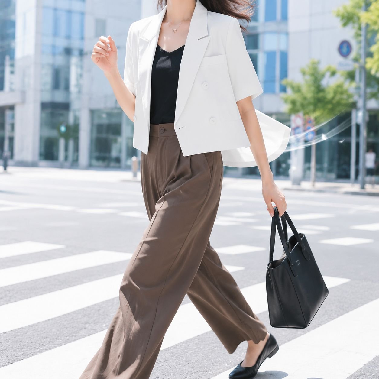 通勤向けレディース半袖スーツジャケットのスタイリング例
