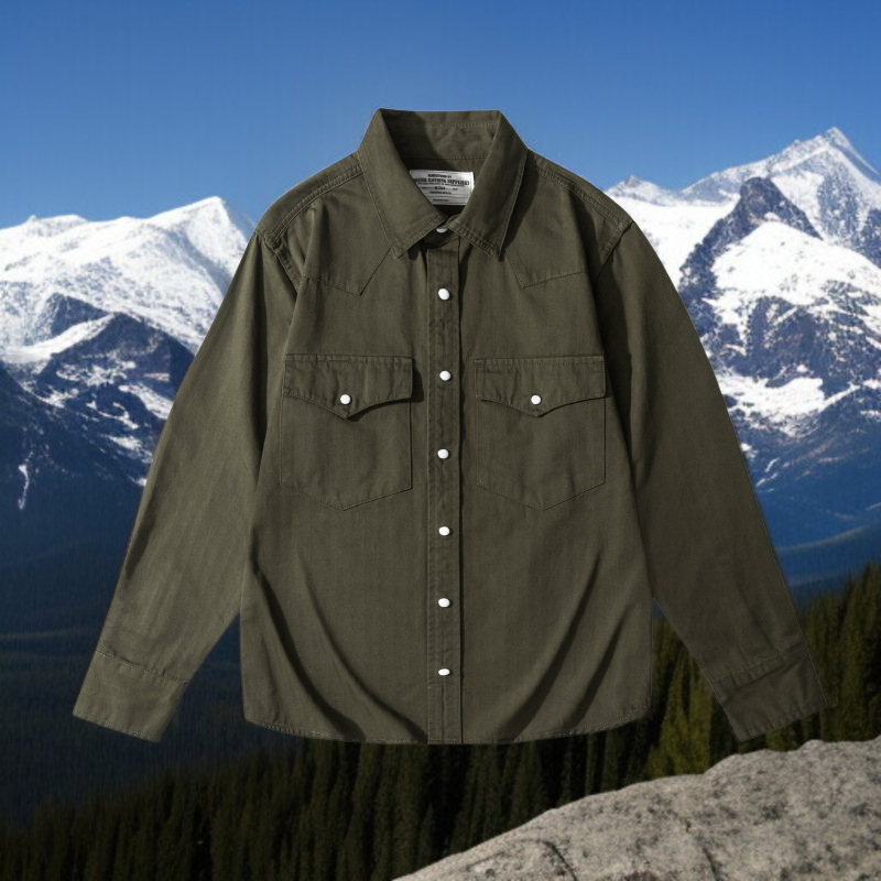 高品質ヘリンボーン素材のシャツ生地アップ