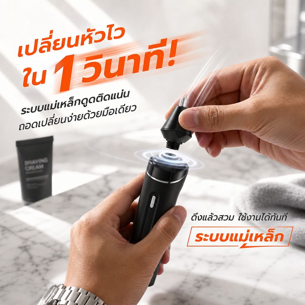 เครื่องโกนหนวดไฟฟ้าแม่เหล็ก 3-in-1 ล้างน้ำได้ทั้งตัว