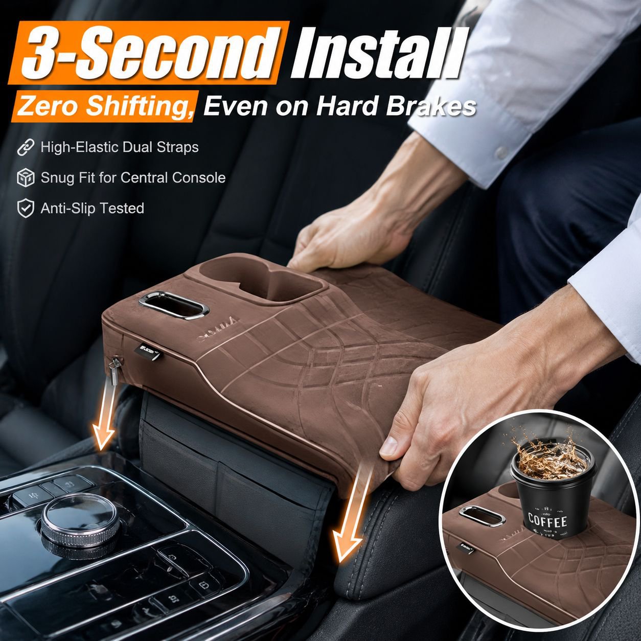 Universal Car Armrest Center Console Protector with Tissue Box and Cup Holder