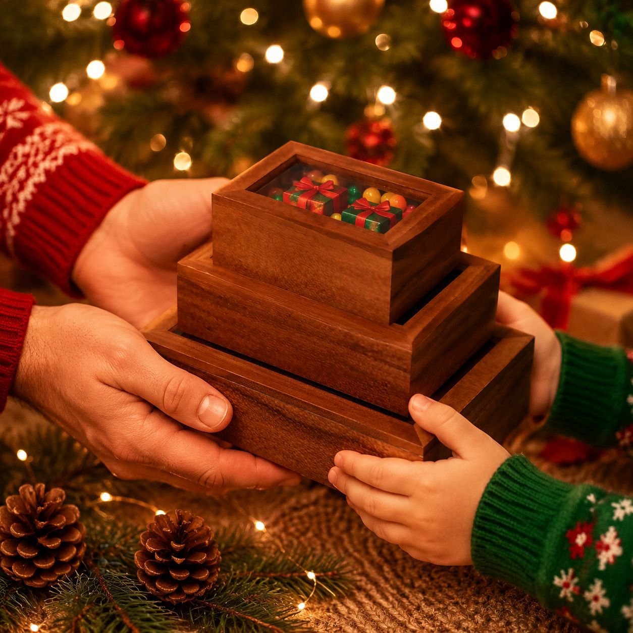 Massive wood storage box for lipstick, teacup and accessories