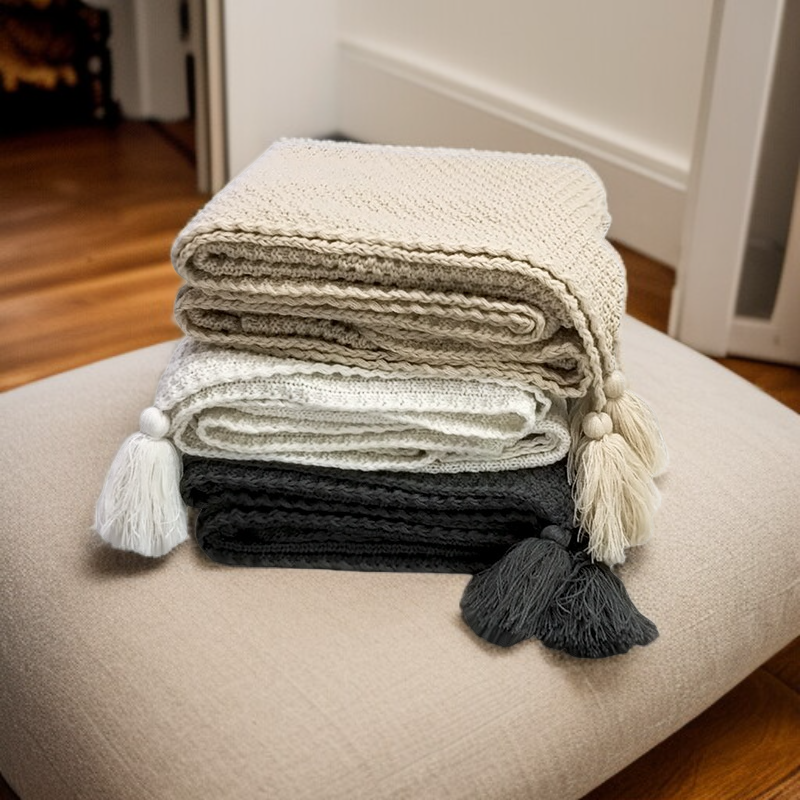 ソファフリンジニットブランケット