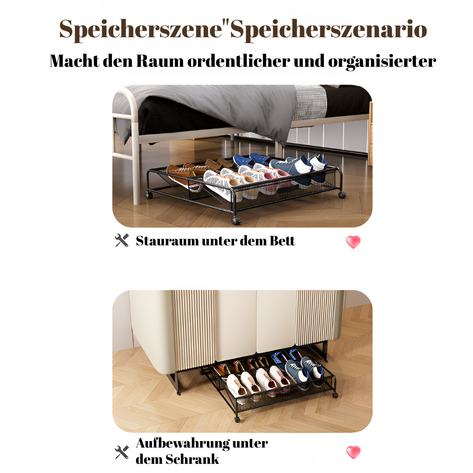 Einfaches Schuhregal unter dem Bett Aufbewahrungsregal Multifunktionales Eisenbett Aufbewahrungsbox 