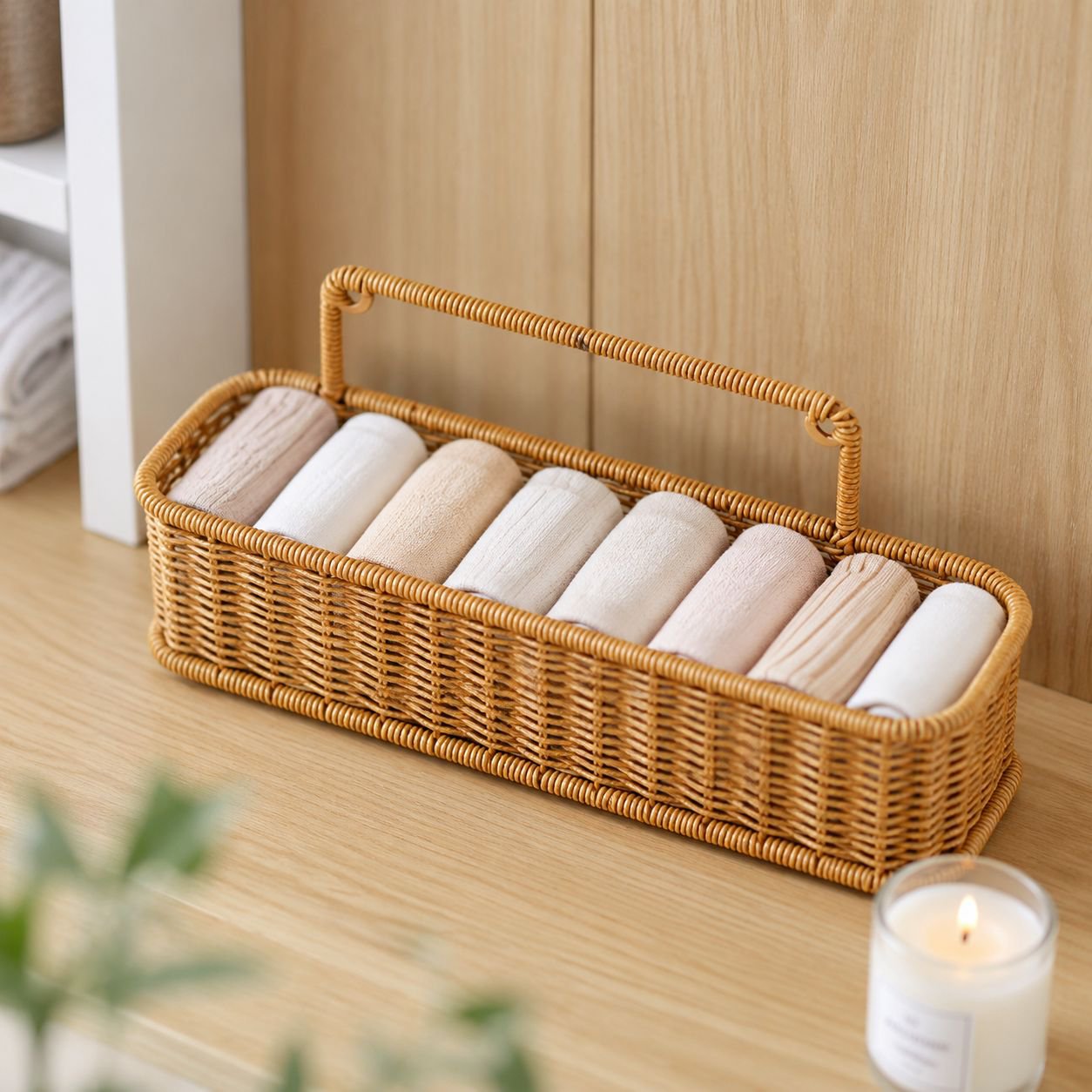 Punch-Free Imitation Rattan Bathroom Shelf, Shower Supply Organizer, Kitchen Storage Rack