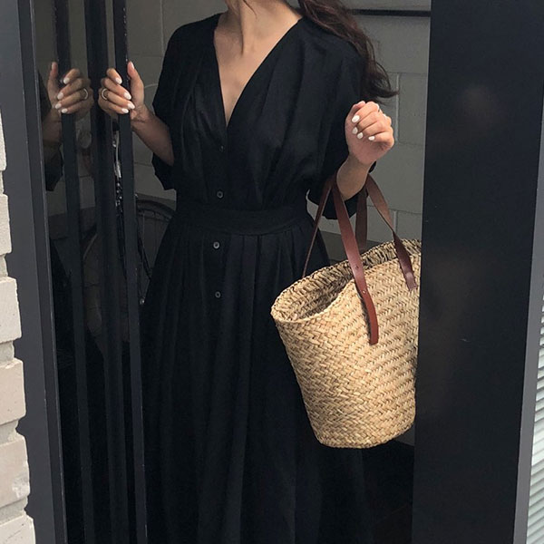 マキシワンピース Vネック 綿 体型カバー ゆったり リラックス ソフト