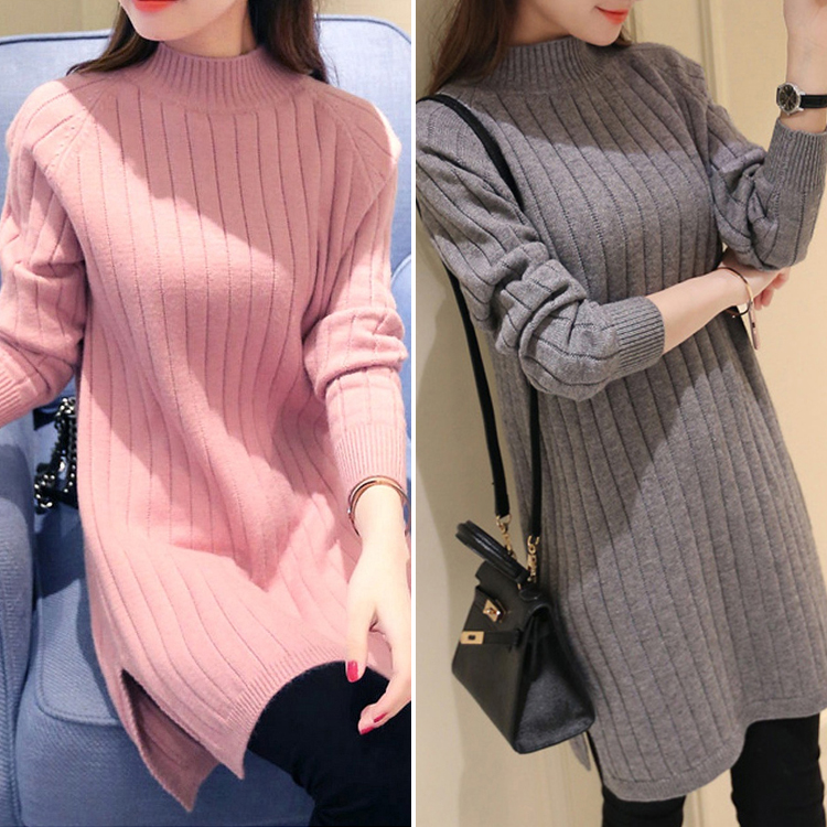 เสื้อไหมพรมคอเต่าผ่าข้างรุ่นยาวปานกลาง