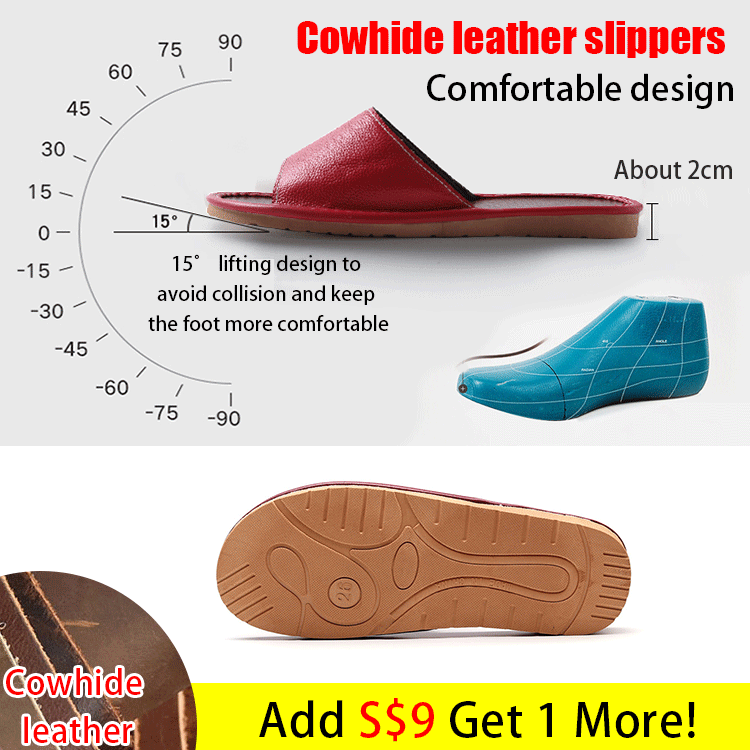 Anti-slip cowhide leather slippers