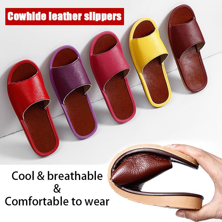 Anti-slip cowhide leather slippers