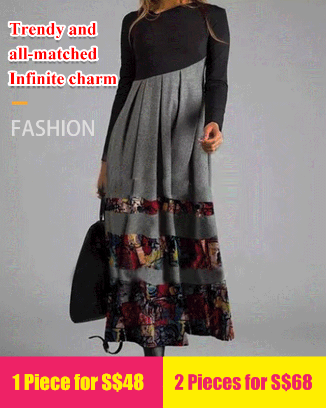 Printed long sleeve slim dress