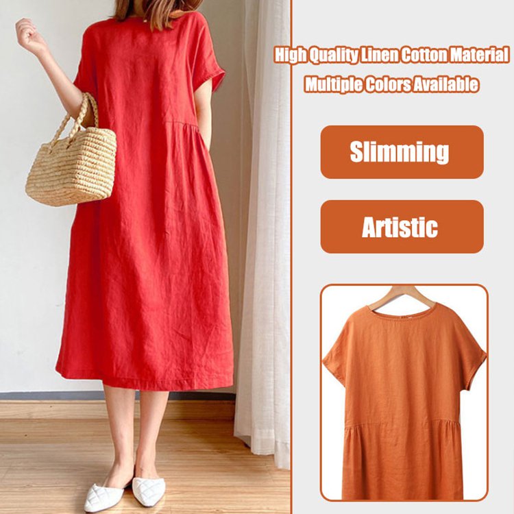 Solid Color Line Cotton Loose Slimming Dress