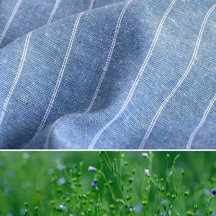 【ストライプリネンシャツ】7分袖　リネン100%　ソフト　通気性　肌ざわり抜群　涼しい