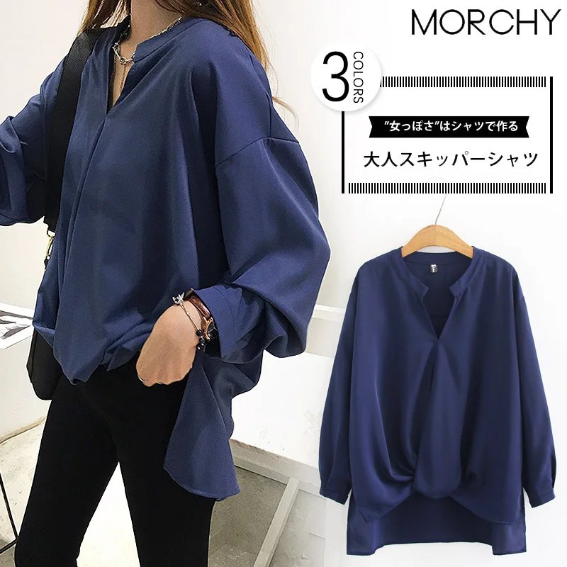 シフォンシャツ トップス 前結び風 ノーカラー 春夏 レディース オン オフ おしゃれ