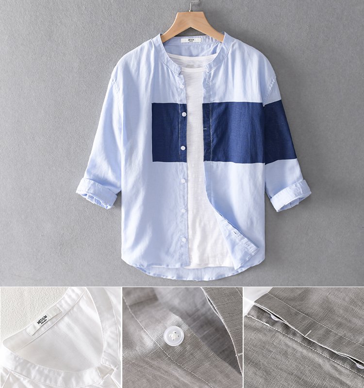 Tシャツ   メンズ、７分袖、綿麻素材、夏、薄手、快適