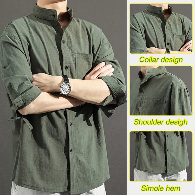 Japanese Style Plain Color Cotton Linen Shirt for Men