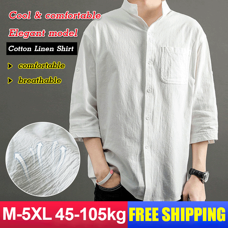 Japanese Style Plain Color Cotton Linen Shirt for Men