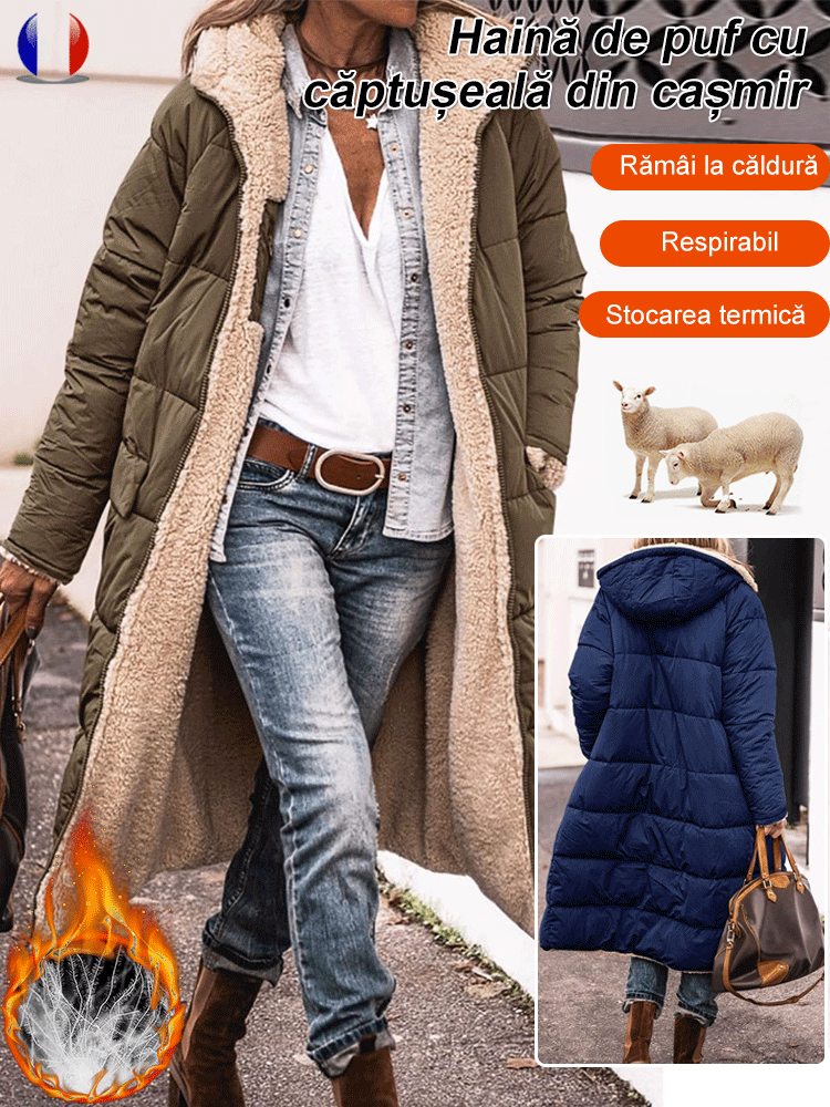 Haină de puf cu căptușeală din cașmir