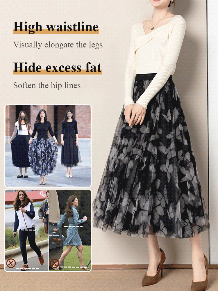 A skirt worn two ways: high-waisted mesh fairy-style skirt.