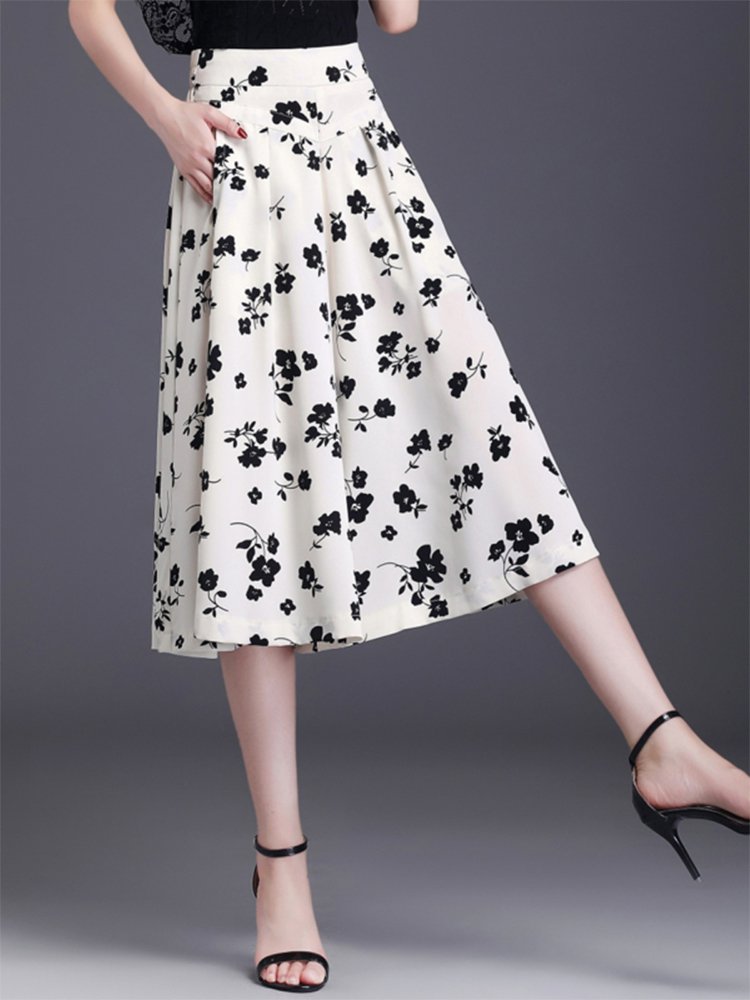 여성 꽃무늬 7 부 와이드 팬츠