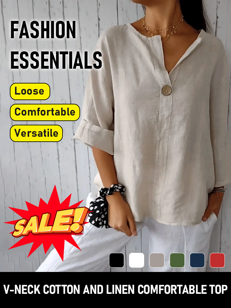 V-neck Cotton and Linen Comfortable Top