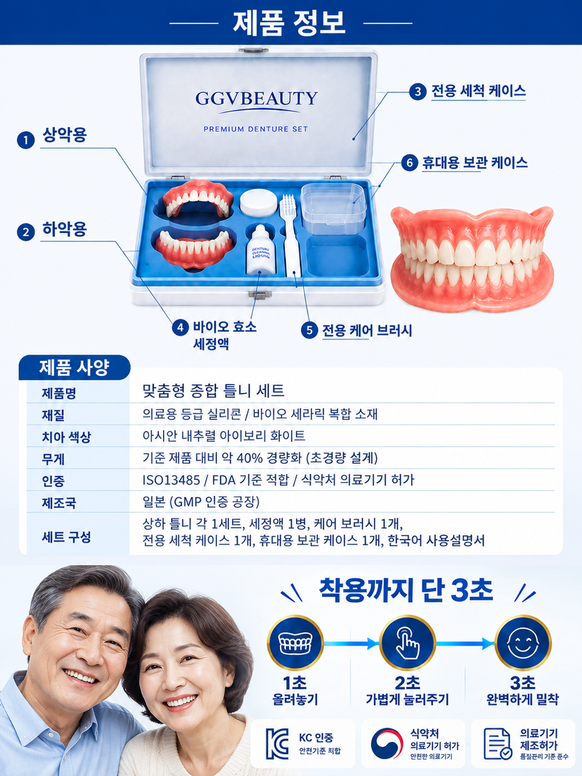 프리미엄 맞춤형 전체 틀니 세트