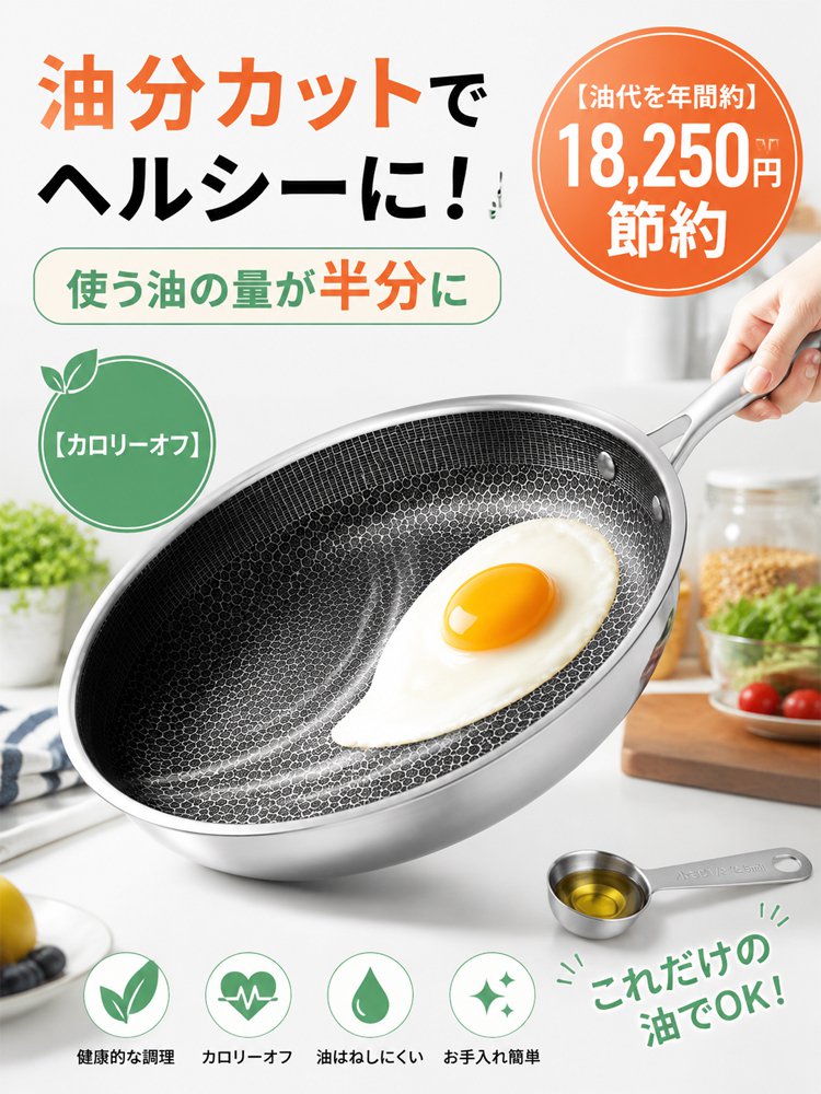 【越後·百年金物の傑作】ハニカム構造で焦げ付かないステンレスフライパン|SGマーク取得・有害物質ゼロ|熱伝導率7.5倍・光熱費節約・耐久20年✨