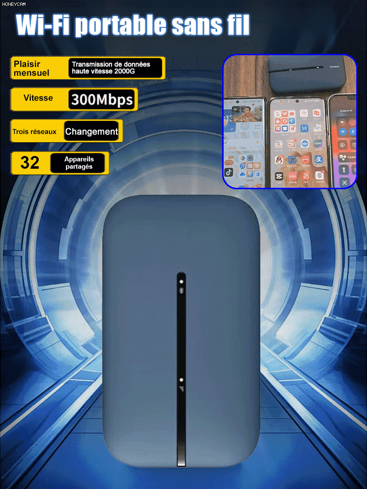 Réseau sans fil Wi-Fi haut débit avec connexion mobile rapide.