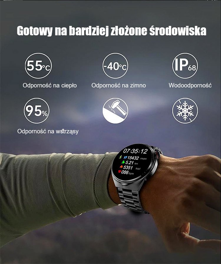 Zegarek do pomiaru poziomu cukru we krwi ze stalowym paskiem