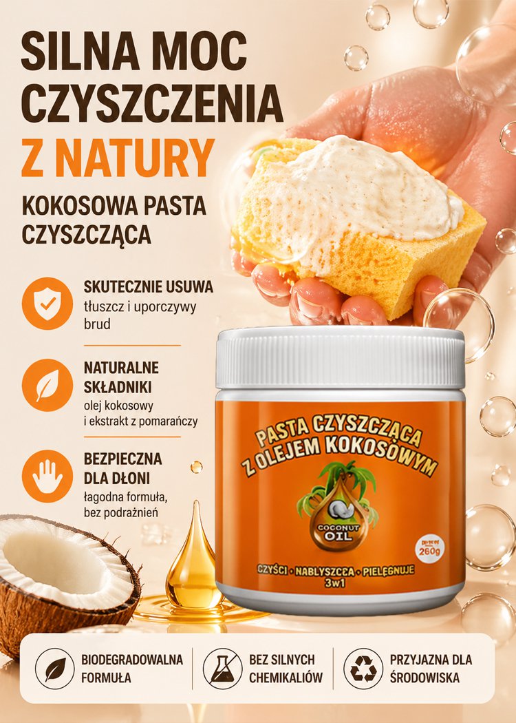 Mocna pasta czyszcząca z olejem kokosowym