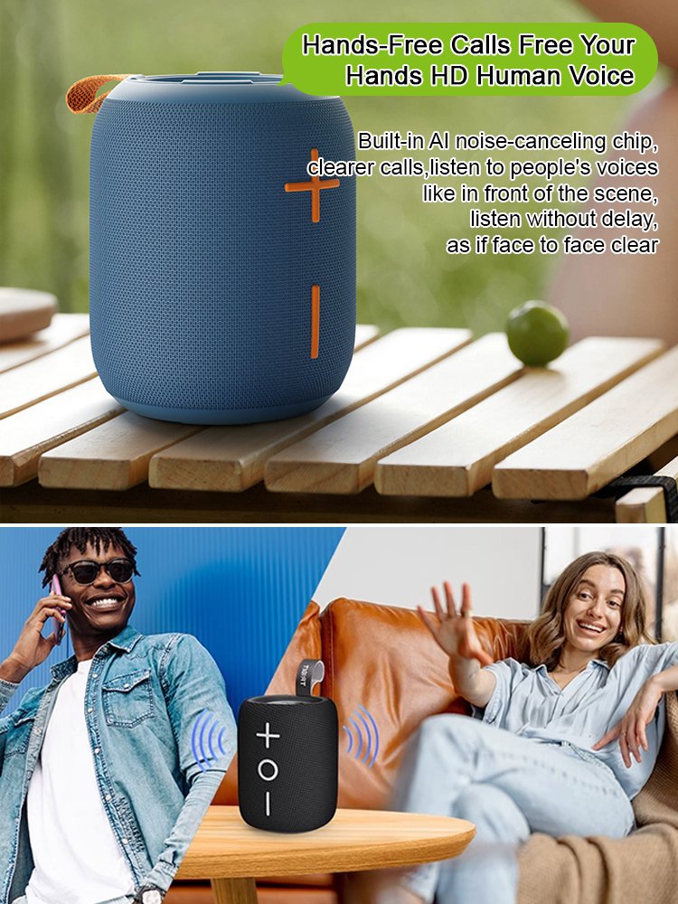 [Small size, big power] 360° portable waterproof speaker