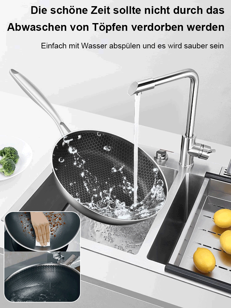 Edelstahl-Wabenboden-Pfanne ohne Beschichtung, antihaft.