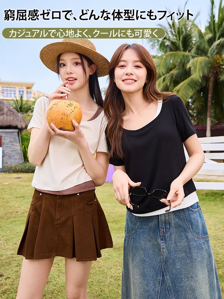 フェイクレイヤード半袖Ｔシャツ女性用