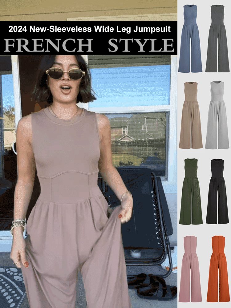 Kombinezon bez rękawów z szerokimi nogawkami