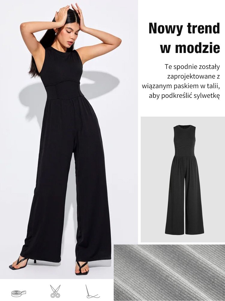 Kombinezon bez rękawów z szerokimi nogawkami