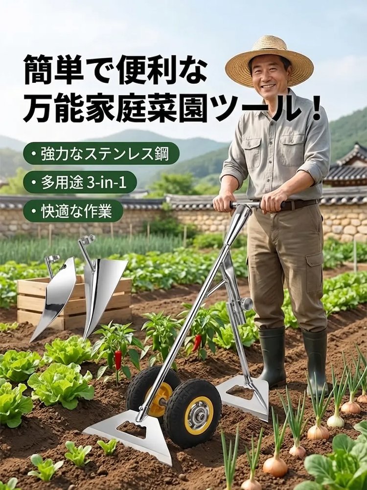 【1台3役】多機能農業サポートカート：溝掘り・草刈り・土ほぐし・土寄せがこれ1台で完結！