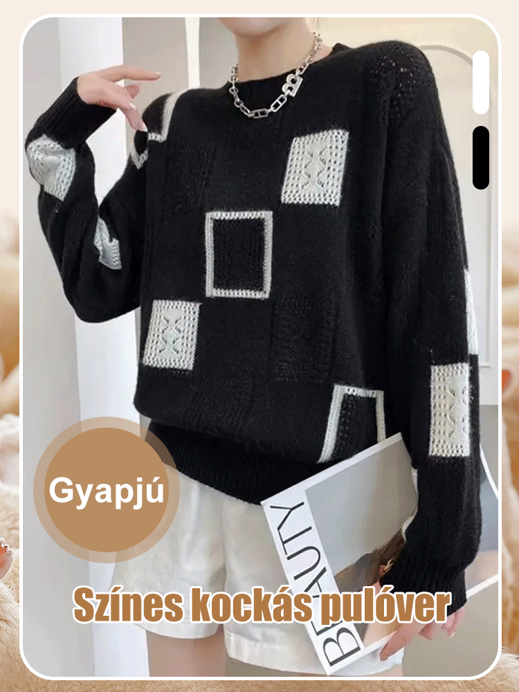 Színes kockás pulóver