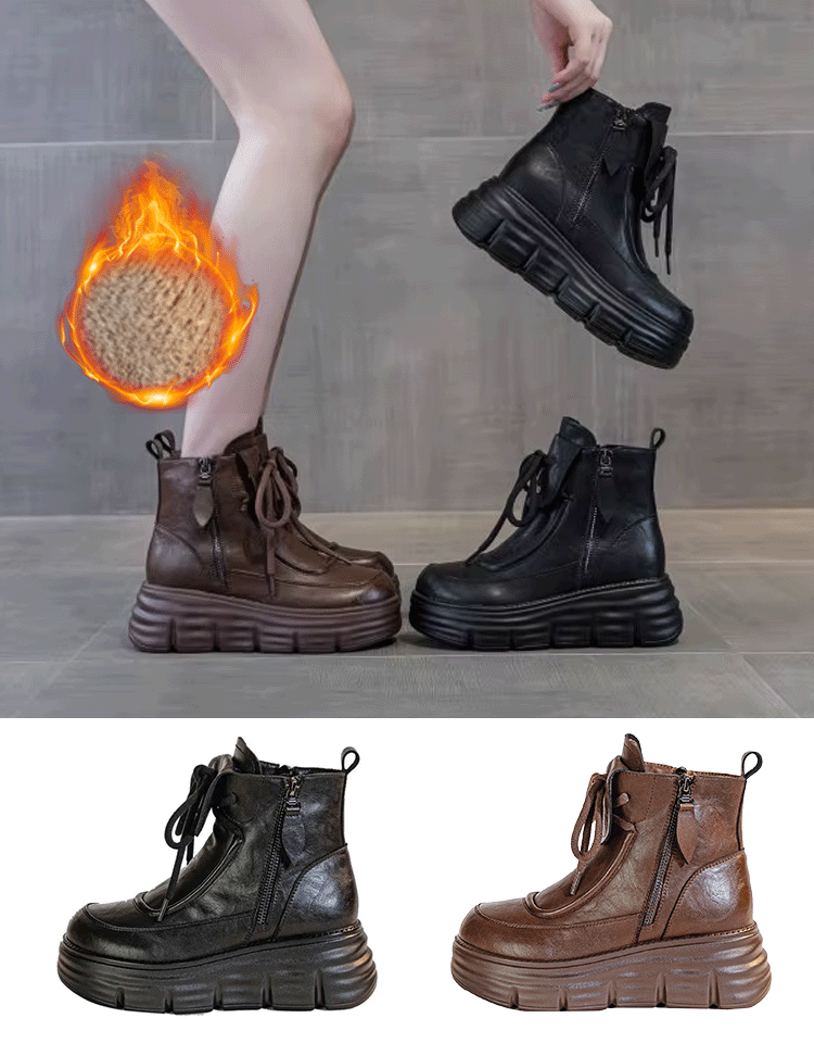 真軟皮加絨馬丁短靴