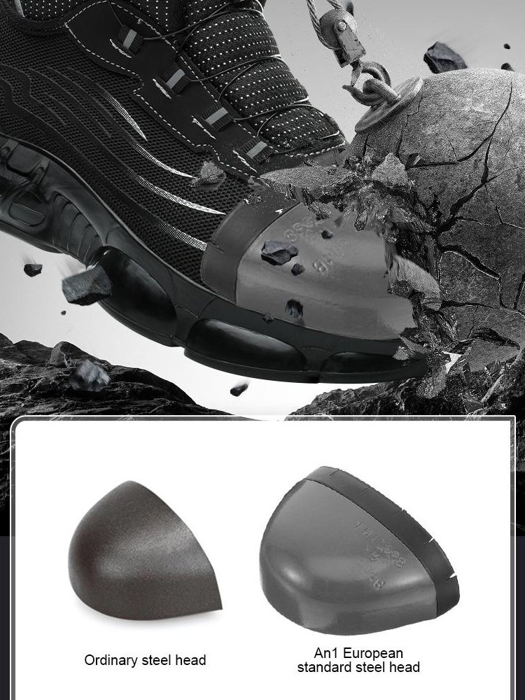  Steel Toe High-top Work Safety Shoes with Knob, Anti-smash and Anti-puncture
