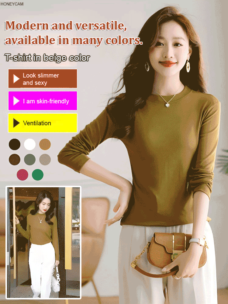 Small stand collar solid color versatile bottoming shirt