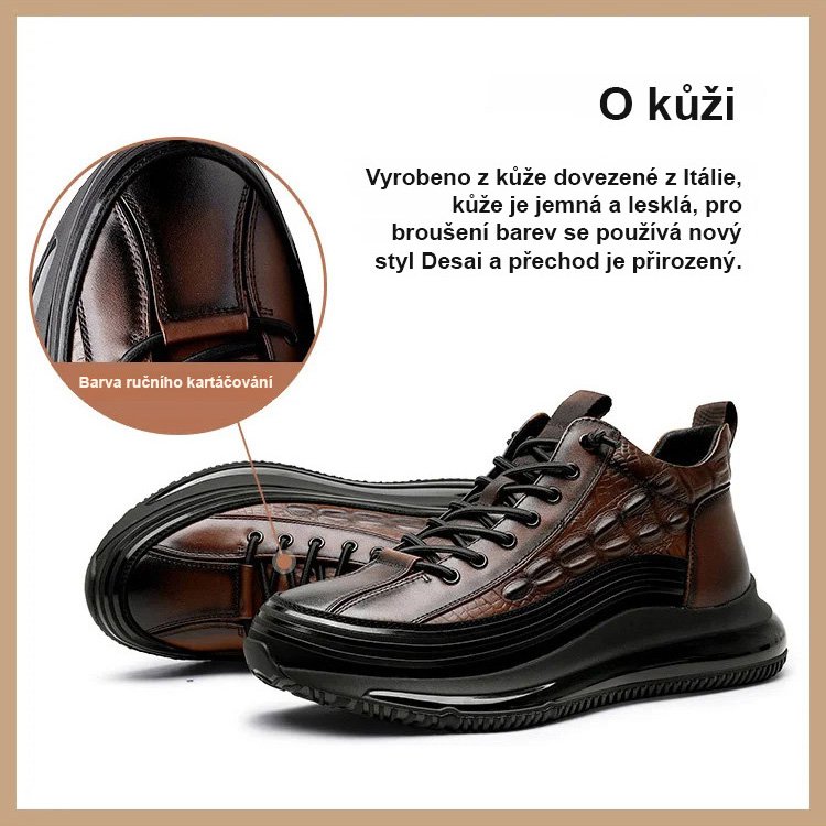 Italské luxusní pánské tenisky s krokodýlím vzorem a silnou podrážkou.