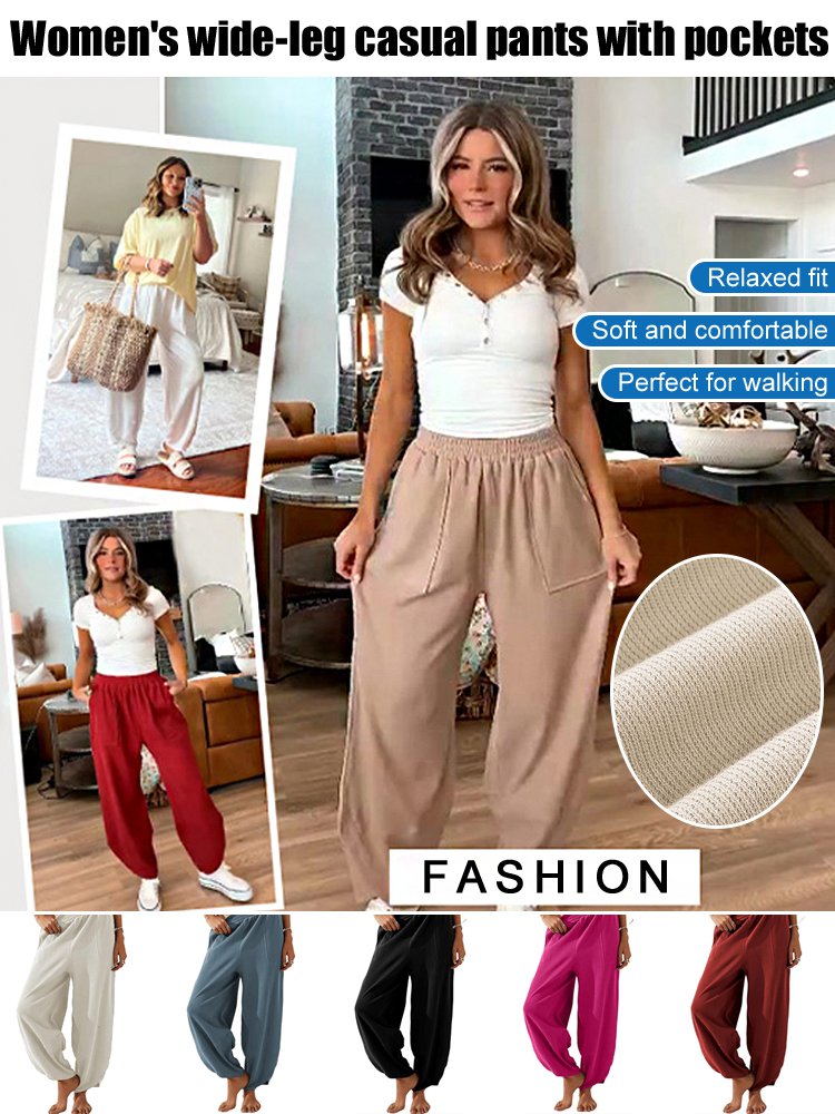 Women's wide-leg casual pants with pockets