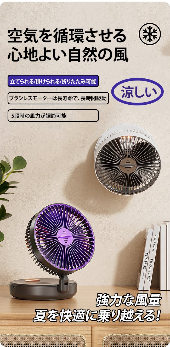 ナイト機能付き折りたたみ扇風機の正面画像